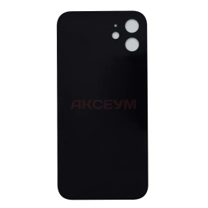 Задняя крышка для iPhone 12 (стекло/узкий вырез под камеру/логотип) черная - Премиум