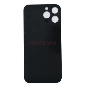 Задняя крышка для iPhone 13 Pro Max (стекло/узкий вырез под камеру/логотип) серая - Премиум