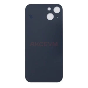 Задняя крышка для iPhone 13 (стекло/узкий вырез под камеру/логотип) синяя - Премиум