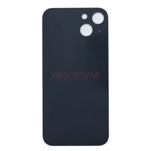 Задняя крышка для iPhone 13 (стекло/узкий вырез под камеру/логотип) черная - Премиум