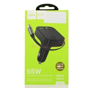 Автомобильное зарядное USB/Type-C Hoco NZ18 (65W/QC3.0/PD/1Type-C/1USB/кабель Type-C) черное