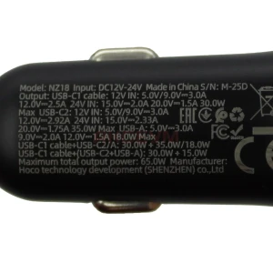 Автомобильное зарядное USB/Type-C Hoco NZ18 (65W/QC3.0/PD/1Type-C/1USB/кабель Type-C) черное