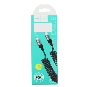 Кабель Type-C - Type-C Hoco X121 (3A/60W/1.5 м/пружина) черный