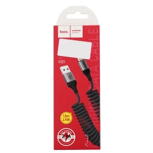 Кабель USB - MicroUSB Hoco X121 (2.4A/1.5 м/пружина) черный
