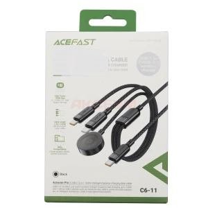 Кабель Type-C - 3 в 1 (Type-C+Type-C+БЗ 15W) Acefast C6-11 (3A/100W/оплетка нейлон/1.2 м) черный