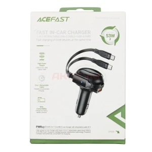 Автомобильное зарядное USB/Type-C Acefast B13 (53W/QC3.0/PD/1USB/2 встроенных кабеля Type-C) черное