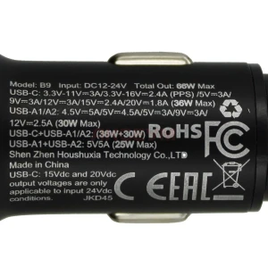 Автомобильное зарядное USB/Type-C Acefast B9 (66W/QC3.0/PD/1Type-C/2USB) черное