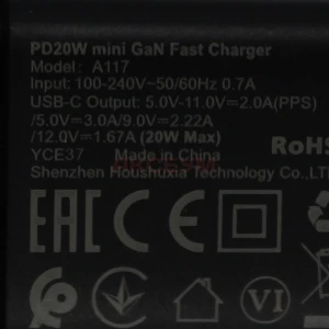 Сетевая зарядка Type-C Acefast A117 (20W/PD/mini GaN) черная