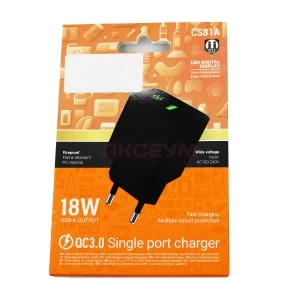 Сетевая зарядка USB Hoco CS81A (18W/QС3.0/с дисплеем) черная