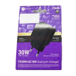 Сетевая зарядка USB/Type-C Hoco CS84A (30W/QC3.0/PD/2 порта/с дисплеем) черная