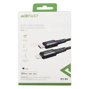 Кабель Type-C - Lightning Acefast C1-01 (3A/30W/PD/MFI/оплетка нейлон/1.2 м) черный