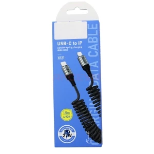 Кабель Type-C - Lightning Hoco X121 (3A/27W/PD/1.5 м/пружина) черный
