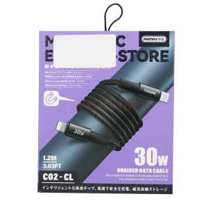 Кабель Type-C - Lightning Remax C02-CL (30W/PD/оплетка нейлон/магнитное крепление/1.2 м) черный