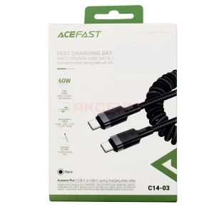 Кабель Type-C - Type-C Acefast C14-03 (3A/60W/PD/пружинный/оплетка нейлон/1.2 м) черный