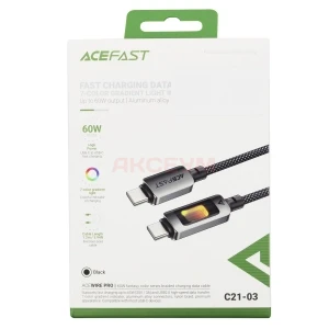 Кабель Type-C - Type-C Acefast C21-03 (3A/60W/PD/оплетка нейлон/1.2 м) черный