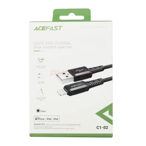 Кабель USB - Lightning Acefast C1-02 (2.4A/MFI/оплетка нейлон/1.2 м) черный