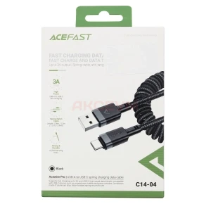 Кабель USB - Type-C Acefast C14-04 (3A/пружинный/оплетка нейлон/1.2 м) черный