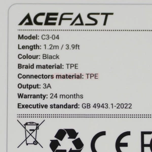 Кабель USB - Type-C Acefast C3-04 (3A/1.2 м) черный