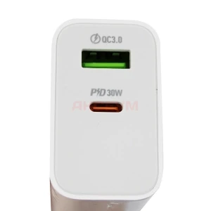 Сетевое зарядное устройство USB/Type-C Borofone BA108A (30W, QC3.0, PD, 2 порта, кабель Type-C-Type-C) белое
