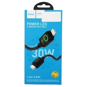 Кабель Type-C - Lightning Hoco U146 (3A, 30W, PD, оплетка нейлон, 1.2 м) Черный