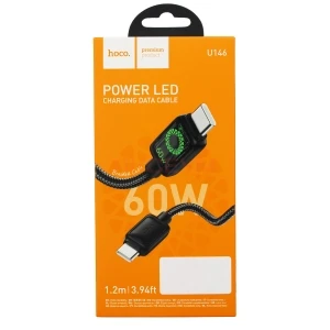 Кабель Type-C - Type-C Hoco U146 (3A, 60W, PD, оплетка нейлон, 1.2 м) Черный