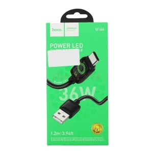 Кабель USB - Type-C Hoco U146 (3A, 36W, оплетка нейлон, 1.2 м) Черный