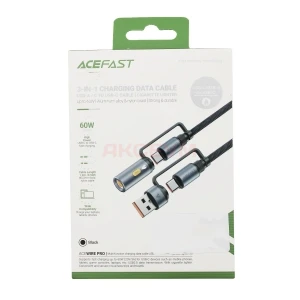 Кабель Type-C - 3 в 1 (Type-C/USB/прикуриватель) Acefast J6 (3A/60W/оплетка нейлон/1.2 м) черный
