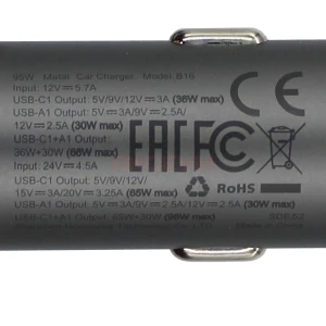 Автомобильное зарядное USB/Type-C Acefast B16 (95W/QC3.0/PD/1Type-C/1USB) серая