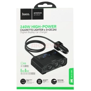 Автомобильный разветвитель прикуривателя Hoco Z64 (240W/3 гнезда/2Type-C) черный