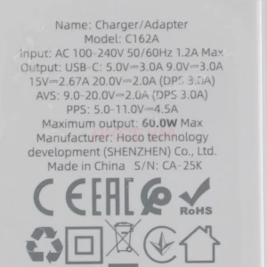 Сетевая зарядка Type-C Hoco C162A (40W/PD/кабель Type-C-Type-C) белая