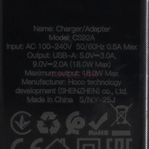 Сетевая зарядка USB Hoco CS92A (18W/QС3.0) черная