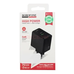 Сетевая зарядка USB/Type-C Borofone BAS17A (65W/QC3.0/PD/2 порта) черная