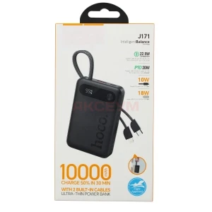 Внешний Аккумулятор Hoco J171 10000 mAh (22.5W, 20W, PD, Type-C, кабель Type-C, LCD) Черный