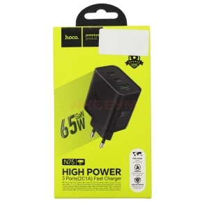 Сетевая зарядка USB/Type-C Hoco N75 (65W/QC3.0/PD/3 порта) черная