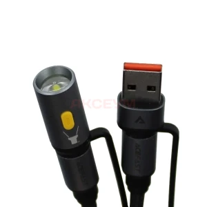 Кабель Type-C - 3 в 1 (Type-C/USB/LED подсветка) Acefast J5 (3A/60W/оплетка нейлон/1.2 м) черный