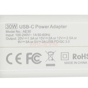 Блок питания для ноутбуков Dell 20V, 1.5A, 30W (Type-C) - Стандарт