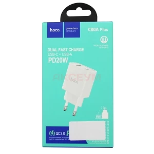 Зарядное устройство USB/Type-C Hoco C80A Plus (20W/QC3.0/PD/2 порта) белое