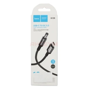 Кабель Type-C - DC 5.5 Hoco X129 (оплетка нейлон/1 м) черный